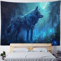 Tenture Murale Animaux - Loup Arctique sous la Lune Bleue