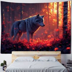 Tenture Murale Animaux Loup Forêt Crépusculaire