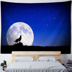 Tenture Murale Animaux Loup Hurlant Grande Lune