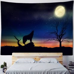 Tenture Murale Animaux Loup Hurlant Sous la Lune