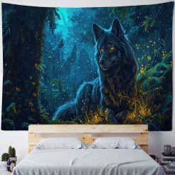 Tenture Murale Animaux Loup - Loup Mystique aux Yeux d'Or