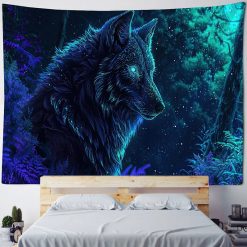 Tenture Murale Animaux Loup - Loup Nocturne aux Yeux Lumineux