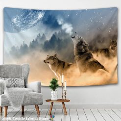 Tenture Murale Animaux Loup - Loups Hurlants sous la Lune