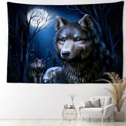 Tenture Murale Animaux Loup - Loups de la Nuit Étoilée