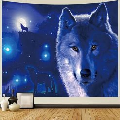 Tenture Murale Animaux - Loup Lunaire et Nuit Étoilée