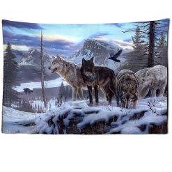 Tenture Murale Animaux Loup - Meute des Montagnes Enneigées
