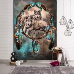 Tenture Murale Animaux Loup - Meute en Course Lunaire
