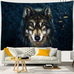 Tenture Murale Animaux Loup - Regard Profond de la Nuit