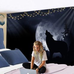 Tenture Murale Animaux Loup - Silhouette Lunaire Hurlante