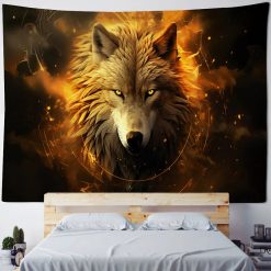 Tenture Murale Animaux - Loup Spectral aux Yeux de Feu