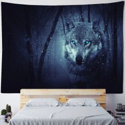 Tenture Murale Animaux Loup Yeux Bleus Nuit Hivernale