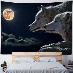 Tenture Murale Animaux Loups Sous la Pleine Lune