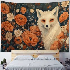 Tenture Murale Animaux Renard Blanc Fleurs Orangées