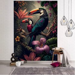 Tenture Murale Animaux Toucans des Fleurs Tropicales