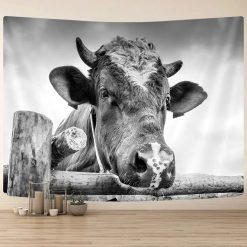 Tenture Murale Animaux - Vache Curieuse en Noir et Blanc