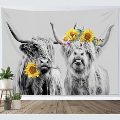 Tenture Murale Animaux - Vaches Highland Fleuries et Amusantes