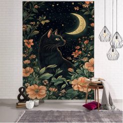 Tenture Murale Animaux Veillée Lunaire du Chat Noir