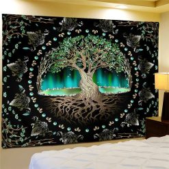 Tenture Murale Arbre de Vie Aurore Boréale