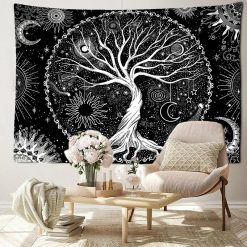 Tenture Murale Arbre de Vie Celeste Noir et Blanc