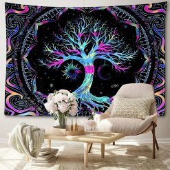 Tenture Murale Arbre de Vie Cosmique Fluorescent