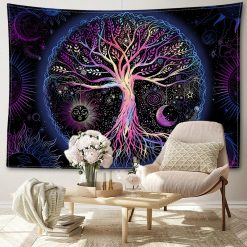 Tenture Murale Arbre de Vie Cosmique Multicolore