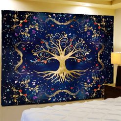 Tenture Murale Arbre de Vie Doré Mystique