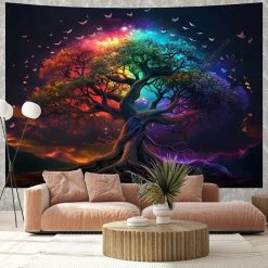 Tenture Murale Arbre de Vie Éclat Cosmique et Envol Lumineux