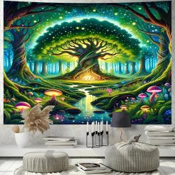 Tenture Murale Arbre de Vie Forêt Enchantée Lumineuse