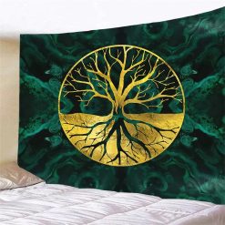 Tenture Murale Arbre de Vie Malachite Dorée