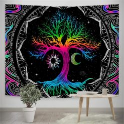 Tenture Murale Arbre de Vie Mandala Arc-en-ciel Lumineux