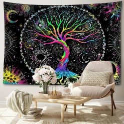 Tenture Murale Arbre de Vie Mandala aux Vibrations Cosmiques