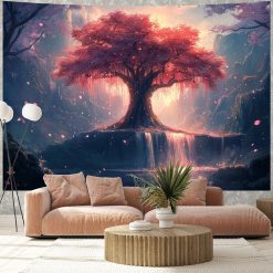 Tenture Murale Arbre de Vie Paysage Japonais Cerisier Cascade Enchantée