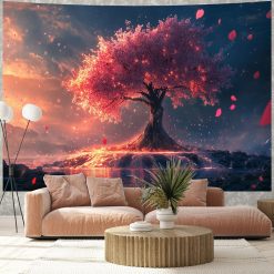 Tenture Murale Arbre de Vie Paysage Japonais Cerisier au Crépuscule