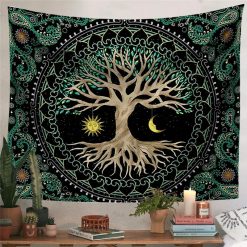 Tenture Murale Arbre de Vie Solaire Lunaire et Mandala