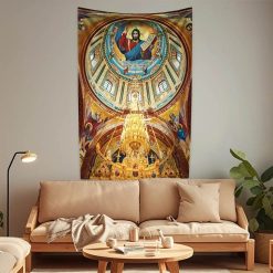 Tenture Murale Art Chrétien Orthodoxe - Christ Pantocrator sous la Coupole Divine