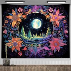 Tenture Murale Bohème - Clair de Lune sur Forêt Enchantée