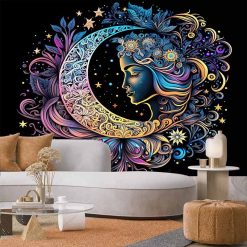 Tenture Murale Bohème Déesse Lunaire et Florale