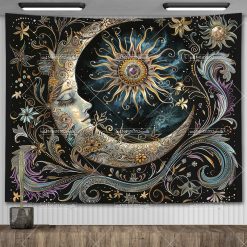 Tenture Murale Bohème - Étreinte Lunaire et Soleil Enchanté
