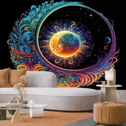 Tenture Murale Bohème Explosion Cosmique et Lunaire