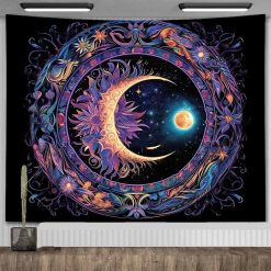 Tenture Murale Bohème - Lune Astrale & Couronne Galactique