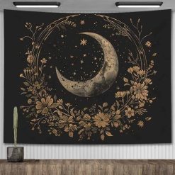 Tenture Murale Bohème - Lune d’Or & Couronne Nocturne