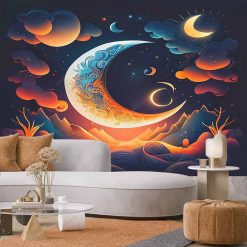 Tenture Murale Bohème Nuit Sereine et Croissant de Lune