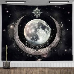 Tenture Murale Bohème - Pleine Lune Sacrée & Croissant Cosmique
