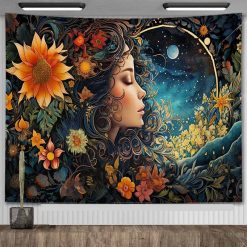 Tenture Murale Bohème - Rêverie Florale sous Lune Étoilée