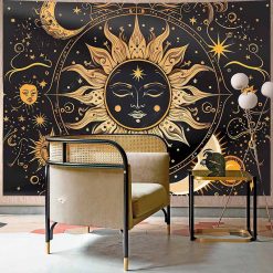 Tenture Murale Bohème Soleil et Lune Dorés