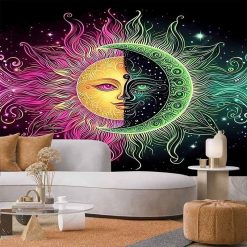 Tenture Murale Bohème Soleil et Lune Psychédélique