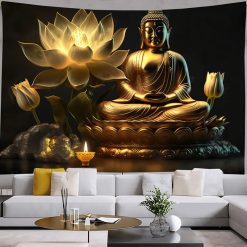 Tenture Murale Bouddha Yoga Éclat Doré du Lotus Éveillé