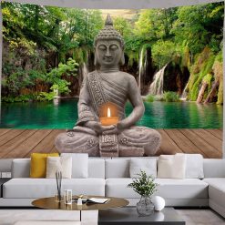 Tenture Murale Bouddha Yoga Flamme Intérieure au Cœur de la Nature