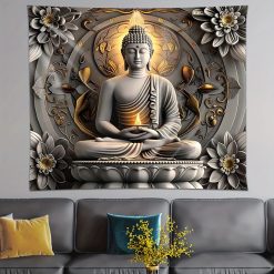 Tenture Murale Bouddha Yoga Flamme Intérieure et Lotus de Sagesse