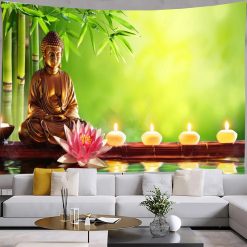 Tenture Murale Bouddha Yoga Harmonie Zen au Lotus et Bambou
